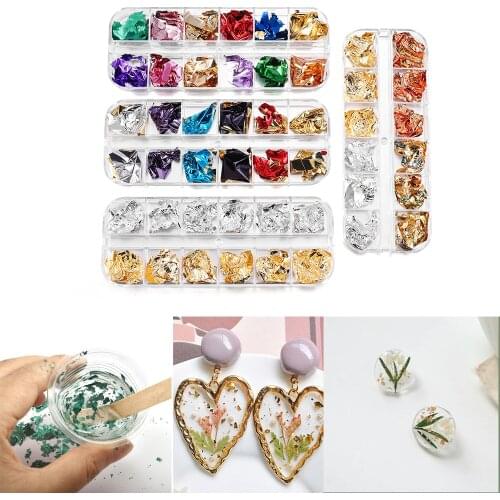 12 Grid Decorative Gold Leaf Flakes Gold Silver Confetti DIY Nail Art Paiting Materials Decorating Mirror Glitter Foil Paper