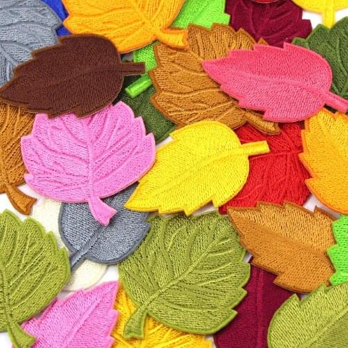 16Pcs Colorful Leaves Patches Iron On Embroidery Patch Applique For Clothes/Bags Clothes Sticker Sewing Accessories DIY Crafts