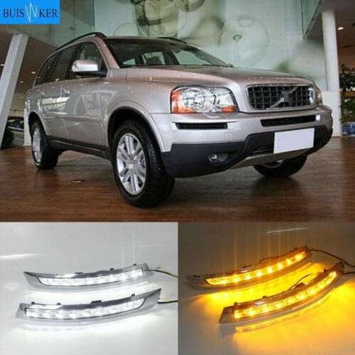 2pcs Car Daytime Running Lights LED DRL For Volvo XC90 2007 2008 2009 2010 2011 2012 2013 Lamp Turn Signal fog lamp Flashing