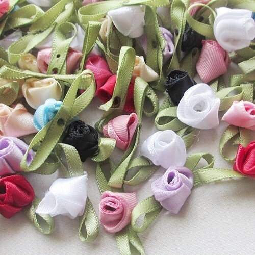 20pcs Mini Satin Ribbon Fancy Ribbon Rose Appliques Wedding Ornament