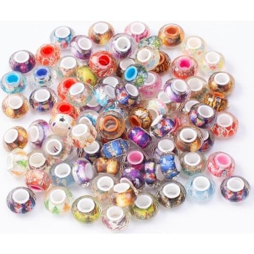 20Pcs/Lot Mix Color Silver Plated Buckle DIY Resin Plastic Bead Charm Fits for Pandora European Jewelry Bracelet js2263