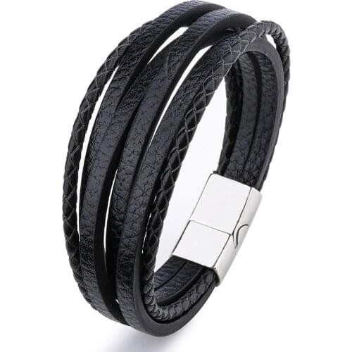 2020 New Men Bracelet Multilayer Rope Leather Bangles Magnetic-clasp Braided Wrap Trendy Bracelets For Men Couple Gifts pulseras