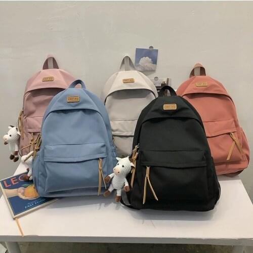 2021 Trend Solid Color Women Backpack Large Capacity Nylon Waterproof Student School Bag Lightweight Travel School Backpack