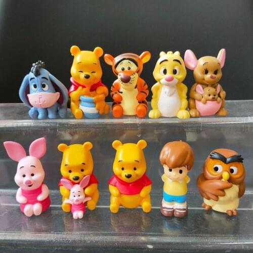 3/10pcs Cartoon Winnie The Pooh Family Action Figure Toys Winnie Pooh Piglet Owl Tiger Eeyore Model Toys Birthday Gifts for Kids