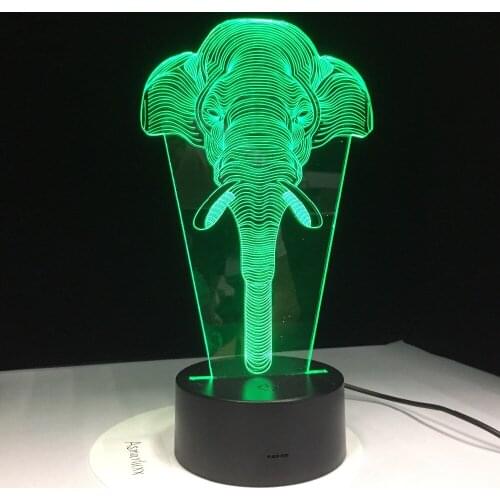 Optical Illusion 3D Lamp Cute Lucky Elephant Childrens Night Lights Kid Bedroom Light with USB Home Office Decor Stock Supply