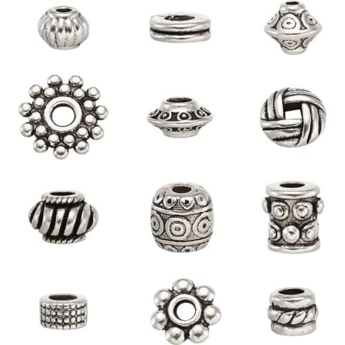 600pcs/Set Antique Silver Color Tibetan Style Alloy Beads for DIY Jewelry Necklace Bracelet Making Finding Handmade Mixed Shapes