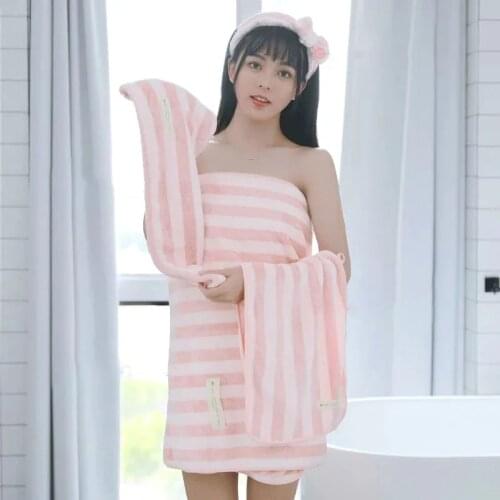 Larger Three-Piece Bath Towel Towel Dry Hair Cap Set For household Use Quick-Drying Adult Men And Women Wrap Microfiber Towel