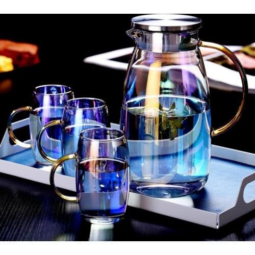 1.8L Colorful Glass Water Pot Heat-resistant Explosion-proof Large-capacity Glass kettle Teacup Drinkware Teapot Fruit Juice Jug
