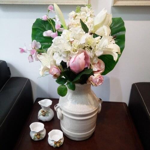 DIY Party Decoration Vintage Silk Artificial Bouquet Hydrangea LIly Rose Fake Flowers Festival Supplies Home Decor Bouquet