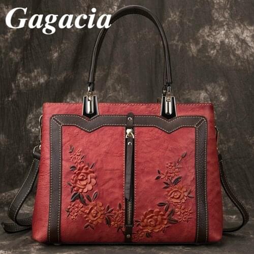 Gagacia Womens Handbag Retro Genuine Leather Luxury Shoulder Bags For Women Handmade Embossed New China Style Tote Bolso Mujer