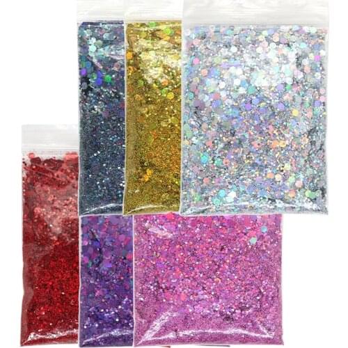 25G Holographic Chunky Nail Glitter Silver Sequins Laser Mixed Hexagon Shape Sparkly Flakes Slices Manicure Nails Art Decoration