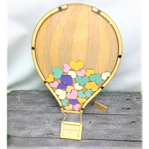 Customize Wedding Hot Air Balloon Clouds guest book, wood Air Balloon Basket baby shower alternative Sign Drop box guest book