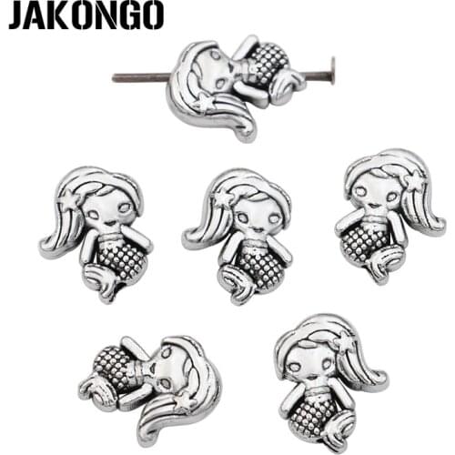 JAKONGO Mermaid Spacer Beads Antique Silver Plated Loose Beads Jewelry Making Bracelet Accessories DIY Findings 10mm 15pcs/lot