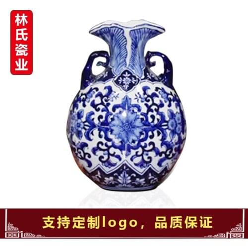 Nordic decoration Jingdezhen Ceramics Chinese Blue-and-white twisted twigs and ears flower-arranging vases and porch ornaments