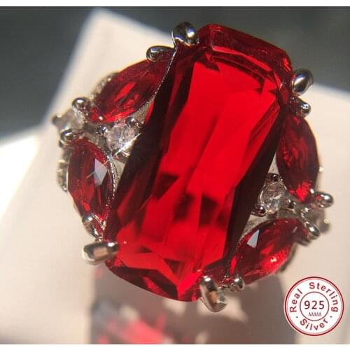 Fashion Female Real 925 Sterling Silver Jewelry Ring Have 925 Stamp AAA big Red CZ stone Wedding Rings for Women Party