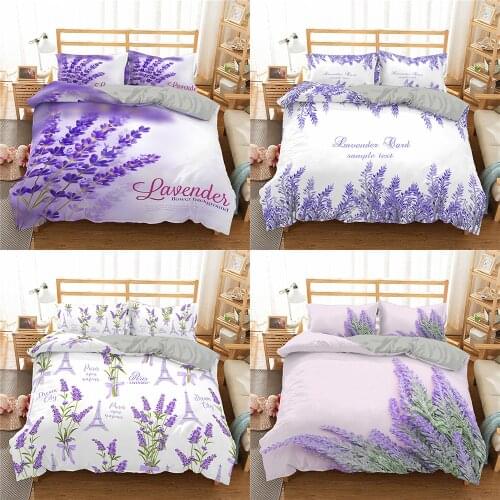 Lavender Flower Bedding Set Purple Duvet Cover King Queen Size Quilt Cover Adult Child Bedclothes Comforter Cover 2/3Pcs
