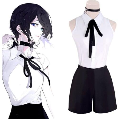 Anime Chainsaw Man Reze Cosplay Wig Costume Adult Women Outfits Sexy Sleeveless Vest Shorts Necklace Bow-Tie Halloween Party Set