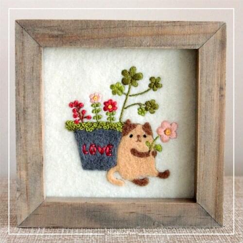 Cat picture frame wool needlepoint kit wool felt needle felting pendant craft needlecraft DIY handmade