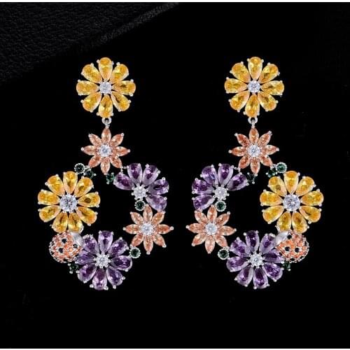 LARRAURI Trendy Geometric Yellow Cubic Zircon Crystal CZ Drop Dangle Earring For Women Bridal Earring aretes de mujer modernos