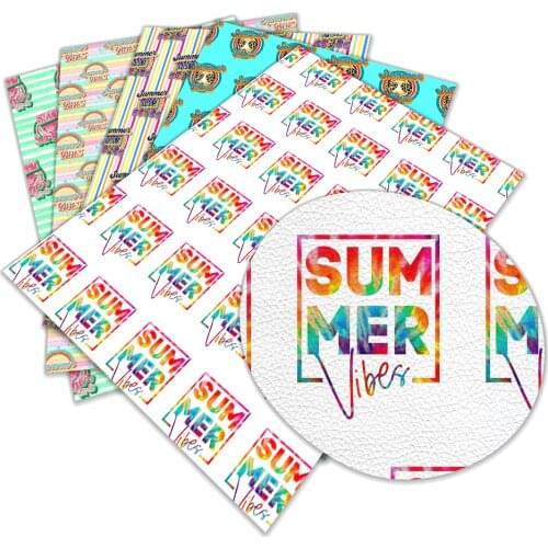 Summer English Logo Lichi Printed Bowknot Faux Leather Fabric for Hair Accessories Bowknot Shoes 30X136cm