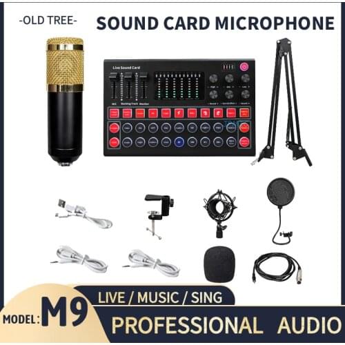 Hot Selling M9 Sound Card BM800 Pro Condenser Microphone Mixer Audio DJ MIC Stand USB Karaoke KTV Professional Recording Live V8