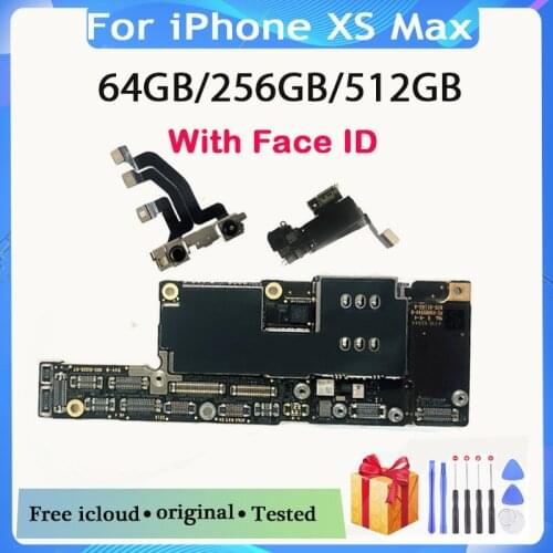 For iPhone XS Max motherboard with Face ID Factory logic board With Full Chips 100% Unlocked mainboard 64GB 256GB 512GB