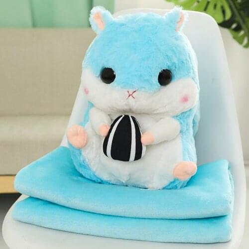 40cm Cute Hamster Plush Toys Stuffed Animals Hamster with Blanket 3 In 1 Winter Hand Warmer Mouse Soft Dolls for Kids Girl Gift