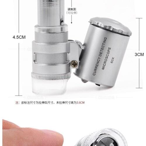 Mini factory whilesale Led magnifying glass with a 60x mobile phone magnifying glass mini jewelry jade portable microscope