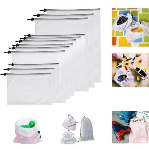 Drawstring Reusable Rope Mesh Produce Bags Washable Bags For Grocery Shopping Storage Fruit Vegetable Toys Sundries Organizer