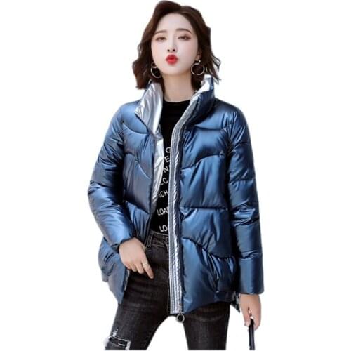 2020 Fashion Short Glossy Padded Jacket Women Winter Parka Loose Students Thick warm Coat Plus Size Down Cotton Outerwear KW161