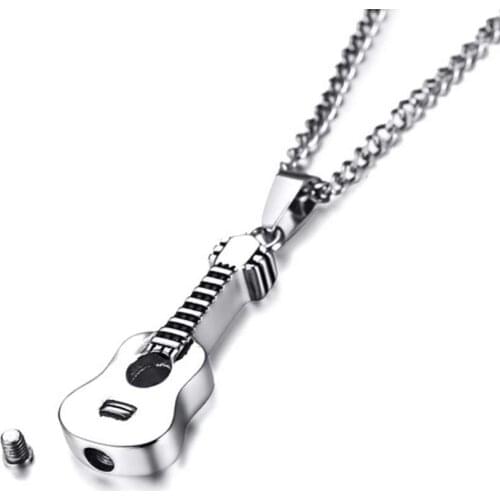 JHSL Brand Men Necklaces Chain Storage Bottle Urn Ash holder Openable Guitar Pendants Stainless Steel Fashion jewelry