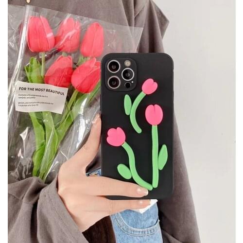 3D tulip flower Soft silicone Maiden fashion phone case for iphone 11 12 pro x xs max xr 7 8 plus se 2020 cover coque Fundas