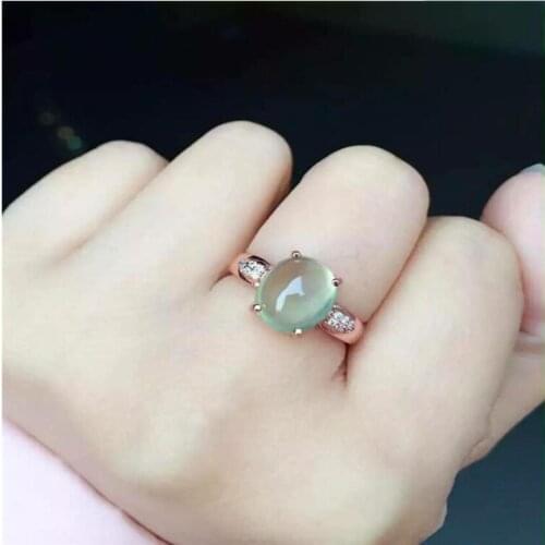 Natual Prehnite Ring Free shipping Natural real Prehnite Ring 925 sterling silver Gem Size 9*11mm for Woman Or Man