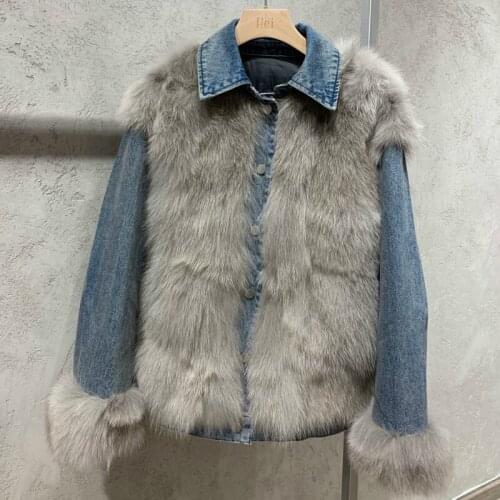 OFTBUY 2021 real fur duck down coat winter jacket women denim parka natural fox fur outerwear outerwear thick warm streetwear