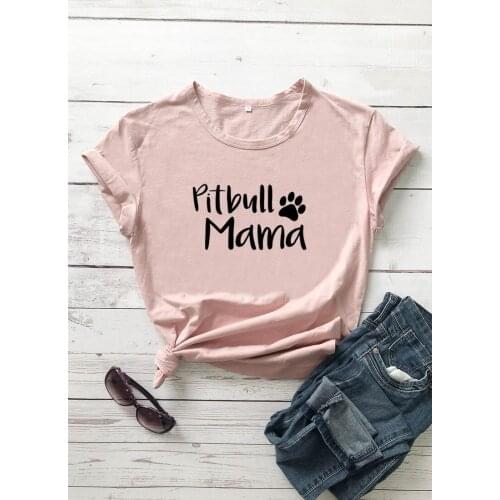 Pitbull Mama with Paw Printed New Arrival Womens Summer Funny Casual 100%Cotton T-Shirt Dog Mom Shirt Dog Lover Gift