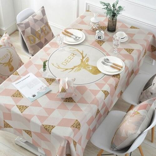 Nordic Cotton & Cotton Tablecloth Geometric Printing Dustproof Table Cloth Rectangular for Wedding Party Christmas Table Cover