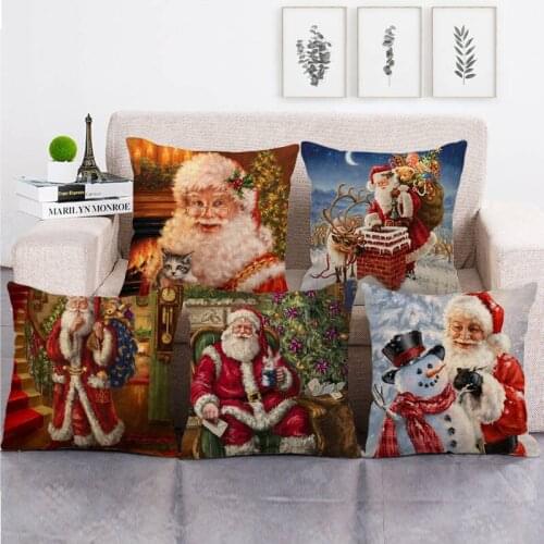 Christmas Decoration Santa Series Printed Cushion Cover Linen Pillowcase Sofa Car Seat Cushion Cover Party Home Decor New Year
