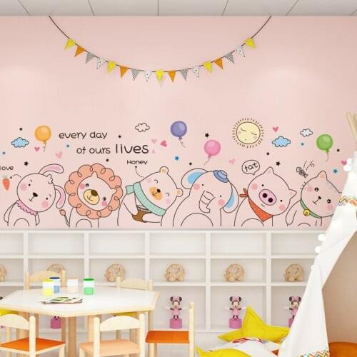 Cartoon Pig Cat Bear Rabbit Animals Wall Sticker DIY Balloons Wall Decals for Kids Bedroom Baby Room Decoration