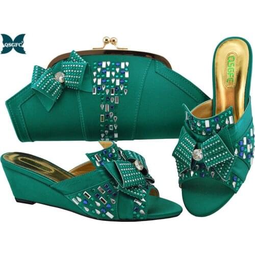 Italian design Wedding Shoe and Bag Set Teal Color Ladies Shoe with Matching Bag Set 2020 Nigerian Shoe and Bag Set for Party
