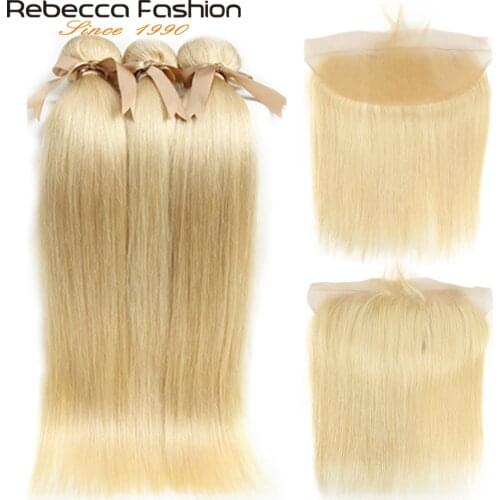 Rebecca 613 Blonde Bundles With Frontal Remy Hair Straight Hair Bundles Blonde Brazilian Hair Weave 2/3 Bundles With Frontal