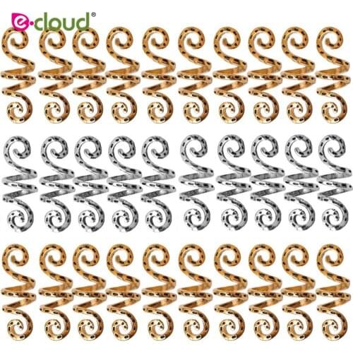 50pcs Alloy Tube Dreadlock Clips Vintage Silver Braid Spiral Wig Beads Hair Ring Charms Accessories