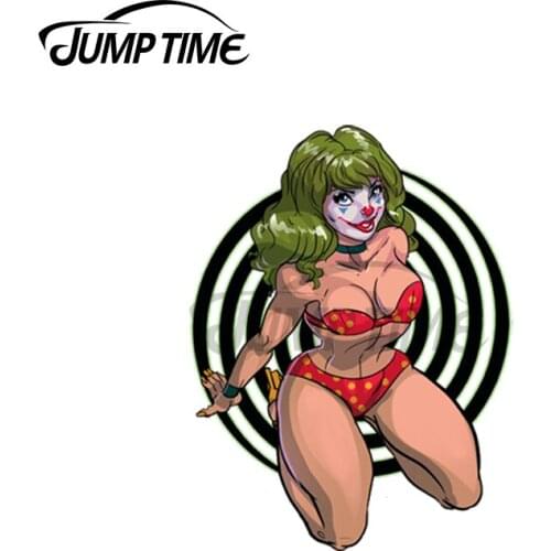 Jump Time 13 x 13cm For Joker Pinup Girl Car Stickers Vinyl Occlusion Scratch Personality Waterproof Window Trunk Decal
