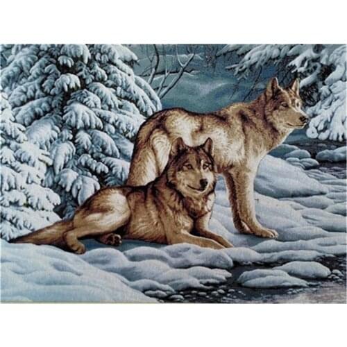 Animal Wolf Printed Fabric 11CT Cross Stitch DIY Embroidery Full Kit DMC Threads Knitting Handicraft Craft Handiwork Adults