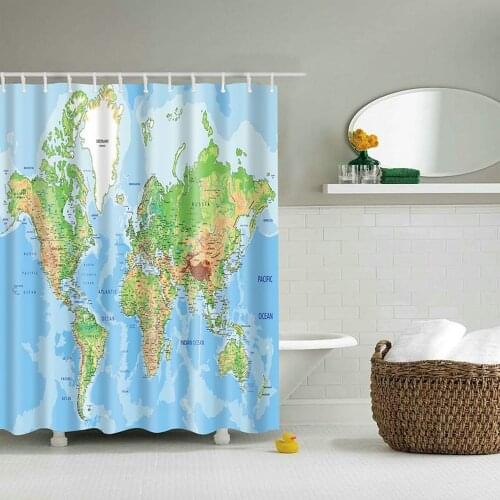 World Map Colorful Shower Curtain Ocean Land Creative Pattern Bathroom Decor Wall Background Waterproof Curtains Set With Hooks