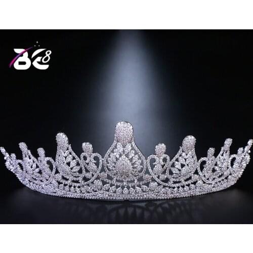 Be 8 Luxury Cubic Zircon Tiara CZ Crown Bride Headband Wedding Hair Accessories Crystal Crowns Diadema Coroa Noiva H060