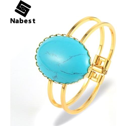 Women Natural Gem Stone Oval Tiger Eye Turquoises Labradorite Bangle Blue Onyx Lapis Lazuli Crystal Open Copper Bracelet Jewelry