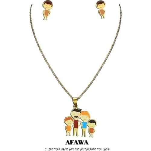 2021 Enamel Stainless Steel Family Mom Dad Kids Necklace Earings Set Women Gold Color Sets Jewelry juego de joyas S9517S01