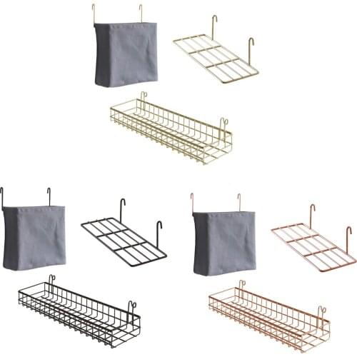 Practical 3 Pcs Storage Rack Wall Grid Panel Basket Hanging Bag Display Shelf with Hooks Wall Organizer and Storage Shelf for Ho