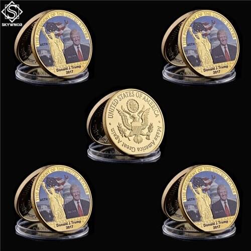 5PCS 2017 American 45th President Donald Trump USA Souvenir Gold Coin Make American Great Again Token Value Coins