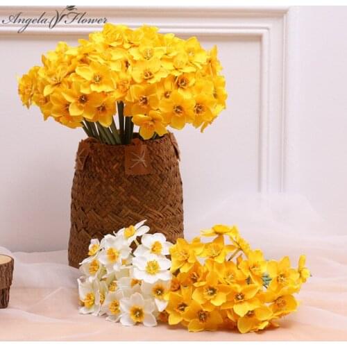 6 heads artificial flower daffodil bouquet silk plants home decoration room wedding Christmas party table decor rural style gift